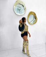 Casual Shiny Shirt Top - S, Gold image