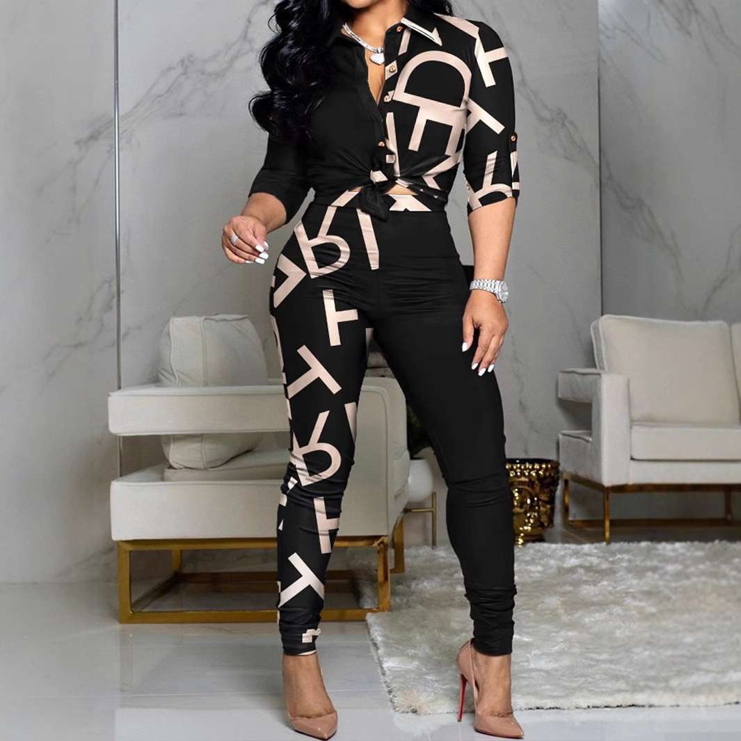 Color Contrast Letter Print Sets - XXXL, Multi Black image