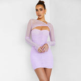 Ruched Bodycon Dress with Sheer Long Sleeves image 2