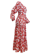 Spring elegant slit printed u-neck dress image 3