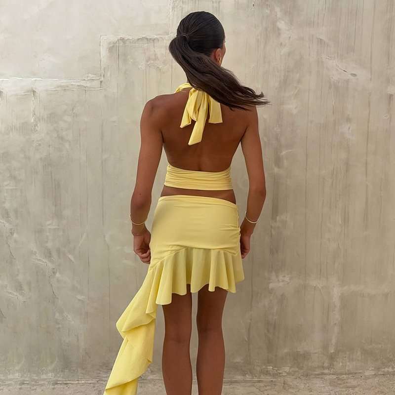 Elegant Halter Top & Asymmetrical Skirt Set image 2