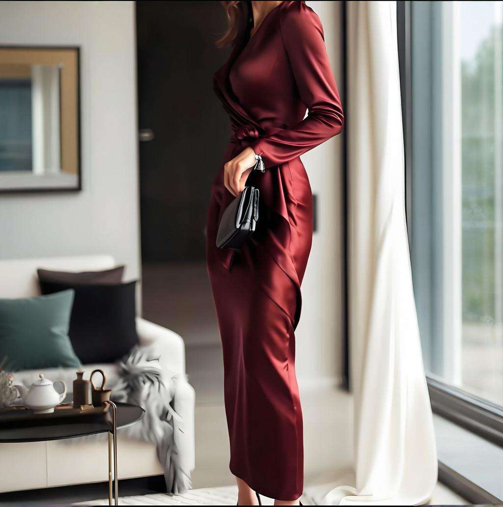 Elegant Satin Style Wrap Dress image 3