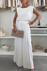 Top and Pleated Palazzo Pants Set - L, White image