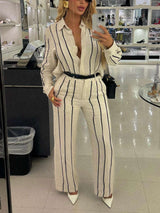 My Moment Classic Stripe  Pant Set - S, Multi White image