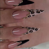 Nail Art with Leopard and Black Tips - Free Size, Pink image