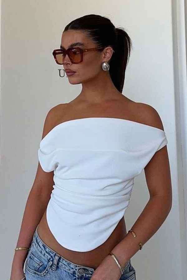 Sexy Plain Off Shoulder Ruffled Sleeveless Corset Top image 0
