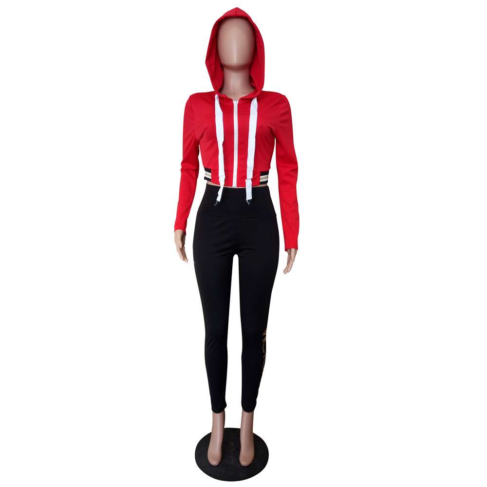 Fashion Sports Hooded Print Long Sleeve Set image 2