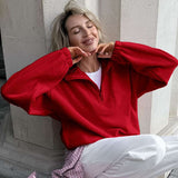 Casual Quarter-Zip Fleece Pullover - L, Red image