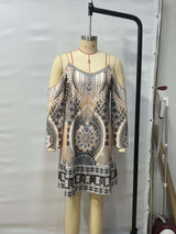 Bohemian Patterned Cold-Shoulder Dress image 1