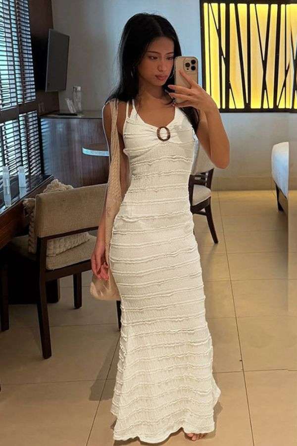 Ribbed Maxi Dress with Ring Detail image 0