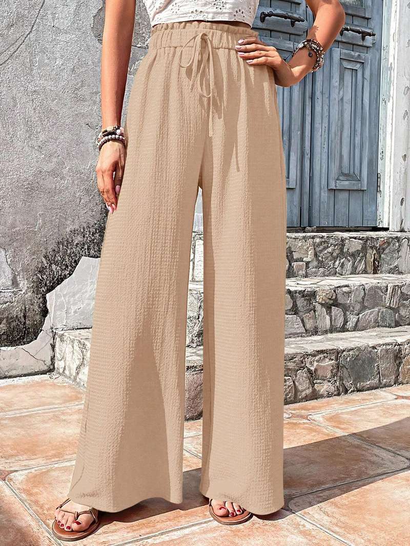 Wide Leg Flowy Pants Palazzo Trousers - L, Hazelnut Beige image