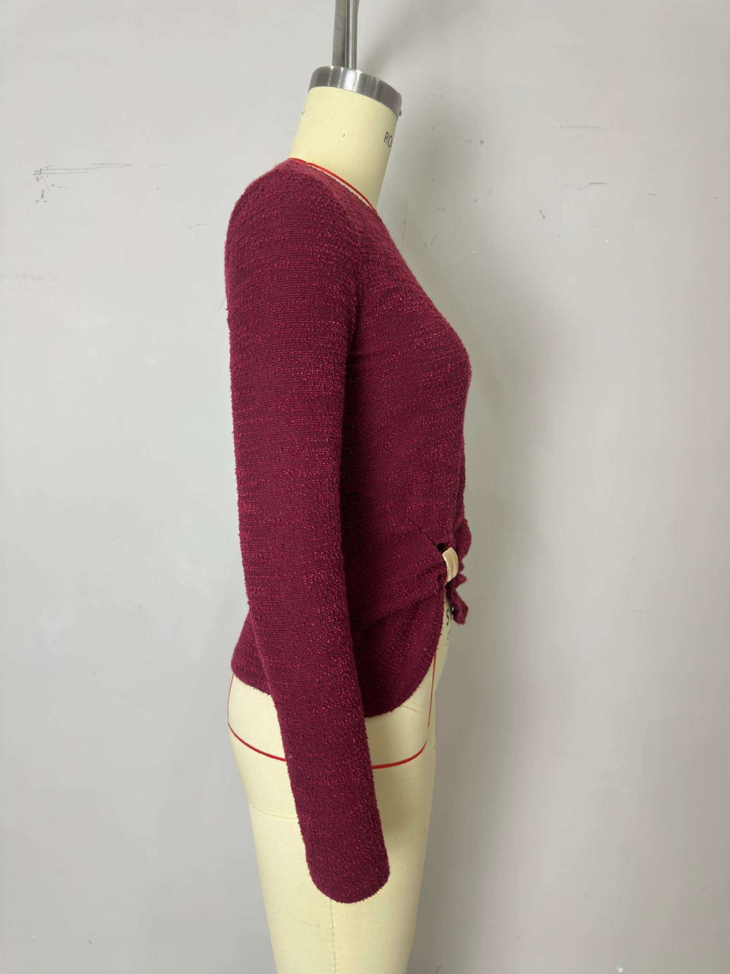 Textured Long Sleeve Top with Side Knot Detail image 3