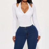 Halter Layered Long-Sleeve Crop Top image 0