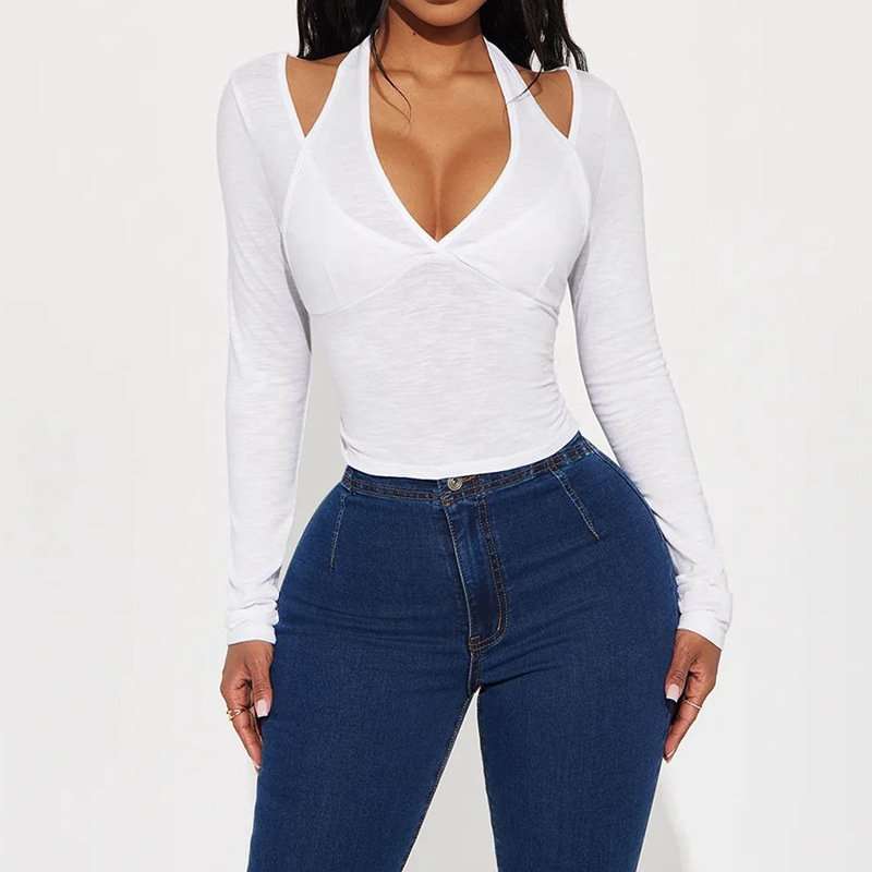 Halter Layered Long-Sleeve Crop Top image 0
