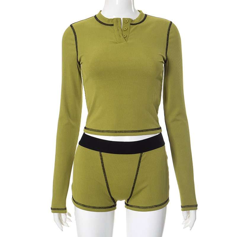 2 Piece Long Sleeve Crop Tops & Shorts image 2