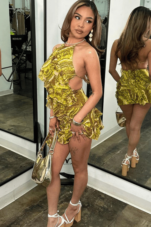 Floral Mesh Print Ruffle Dress image 7