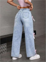 Bow Detail Wide Leg Loose Fit Casual Jeans image 5