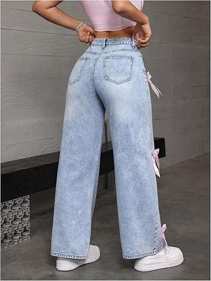 Bow Detail Wide Leg Loose Fit Casual Jeans image 5