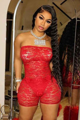 Sexy See-Through Lace Off Shoulder Sleeveless Romper image 3