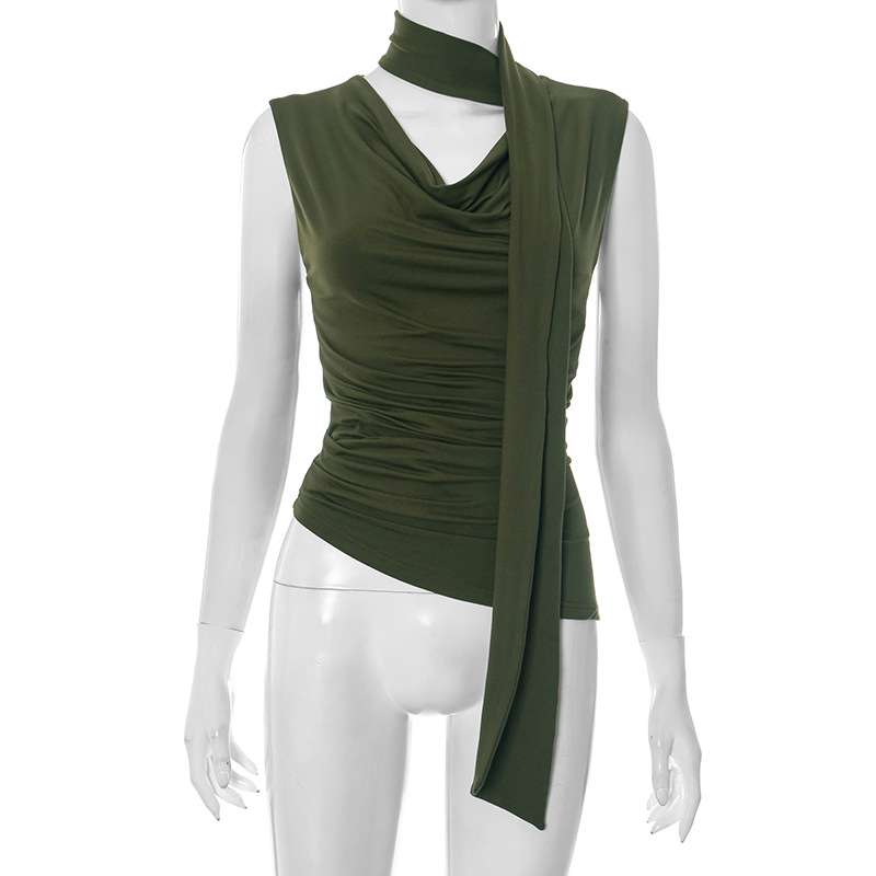 Draped Sleeveless Top with Scarf Detail image 3