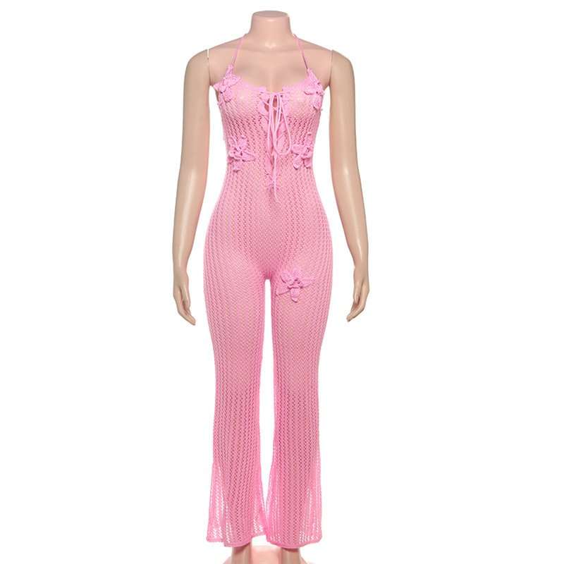 Halter V-neck 3d flower Crochet Jumpsuit image 6