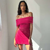 Ruched Mini Dress with Asymmetrical Draping - L, Rose image