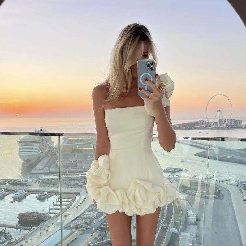 Off-Shoulder Ruffled Dress - S, White image