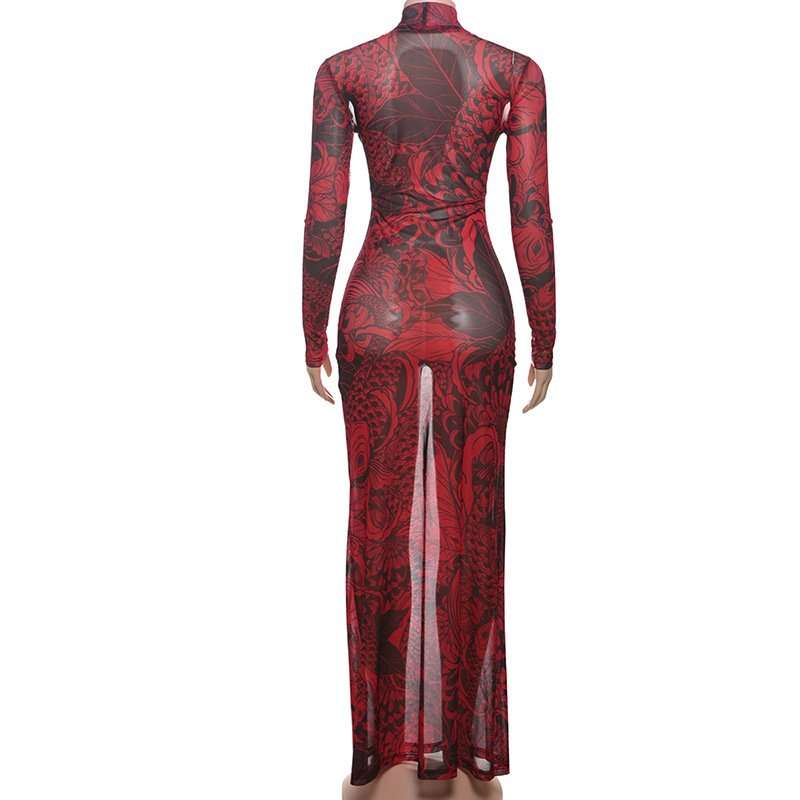 Stand Collar Dark Floral Print Casual Dress image 3