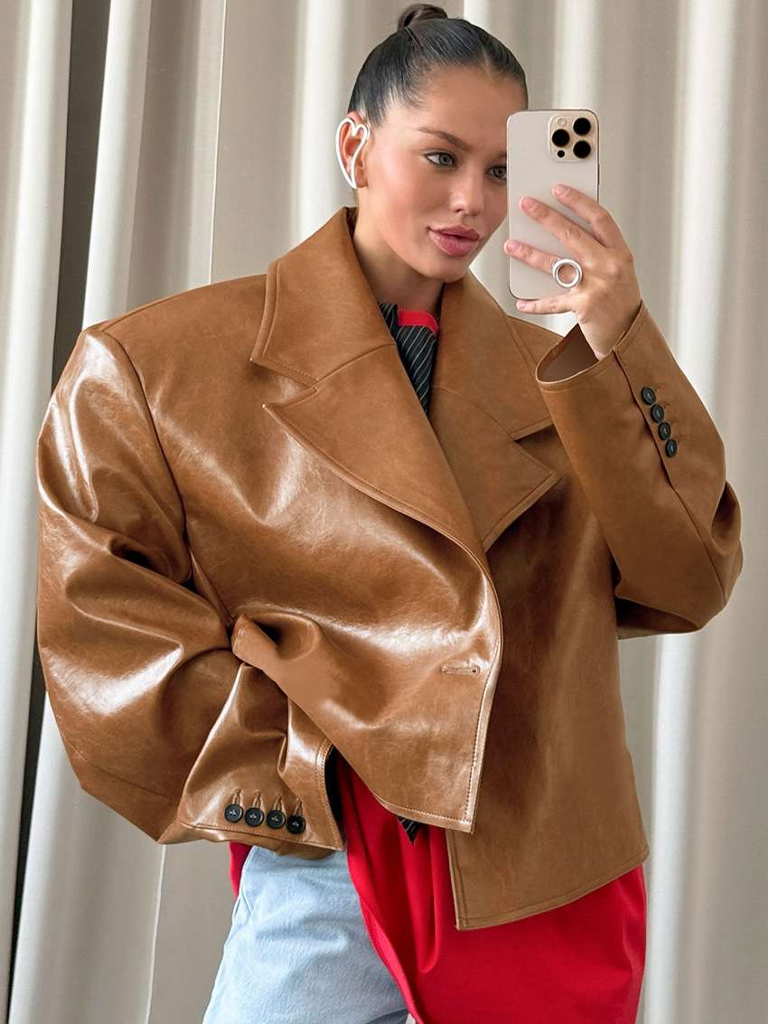 Stylish Oversized Faux Leather Jacket image 1