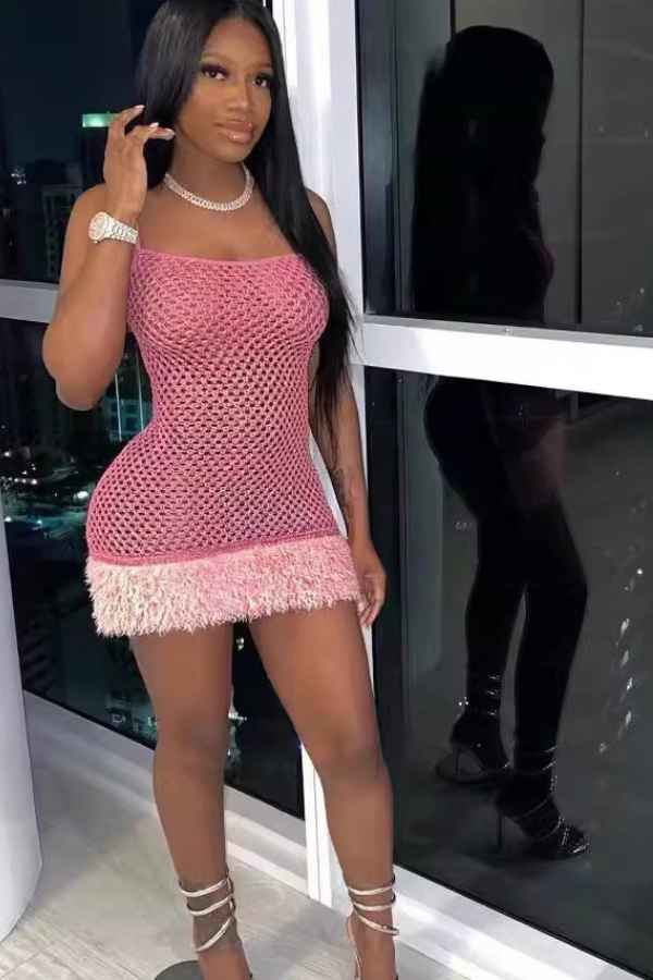 Sexy Fishnet Fluffy Hem Sleeveless Mini Dress image 0