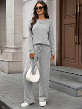 Cozy Knit Lounge Set with Drawstring Pants - M, Grey image
