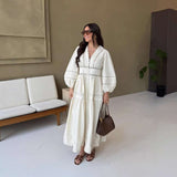 Boho Maxi Dress with Embroidered Details - S, White image