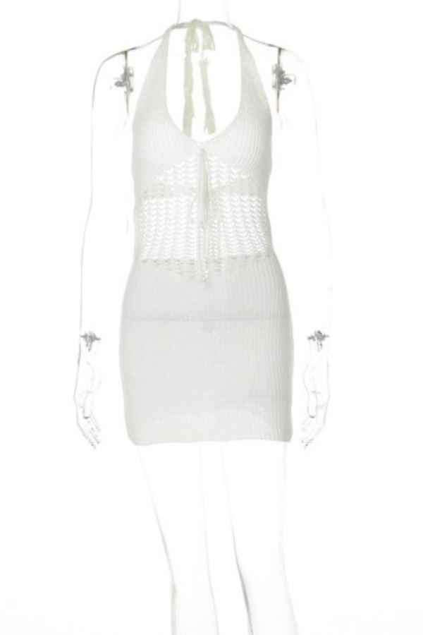 Sexy CrochetKnit Halter Neck Backless Resort Mini Dress image 5