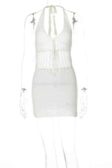 Sexy CrochetKnit Halter Neck Backless Resort Mini Dress image 5