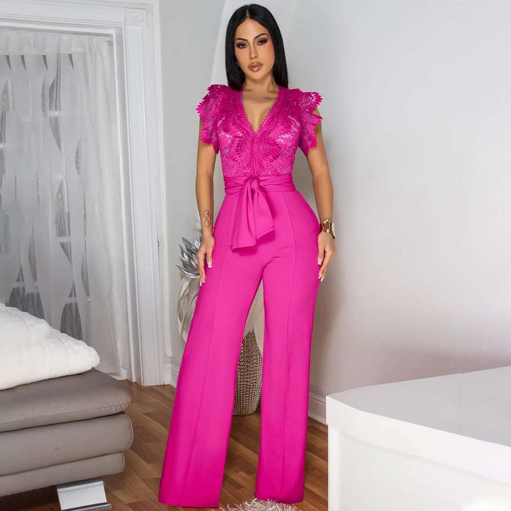 Elegant Lace Jumpsuit - L, Rose image