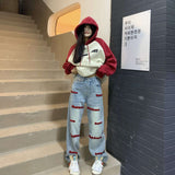 Embroidered Letters Solid Straight High Waist Jeans image 5