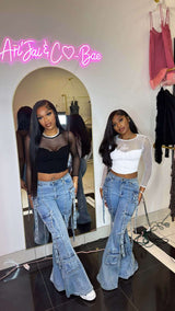 Wide Leg Flare Bell Bottom Denim Cargo image 3