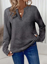 Textured Long Sleeve Shirt with V-Neck image 0