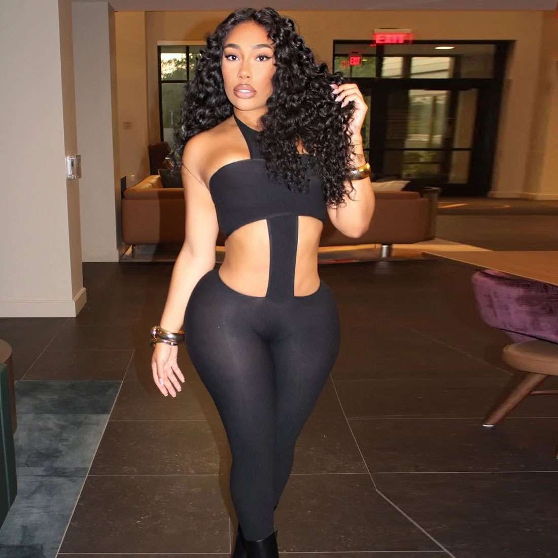 Black Cutout Halter Jumpsuit - S, Black image