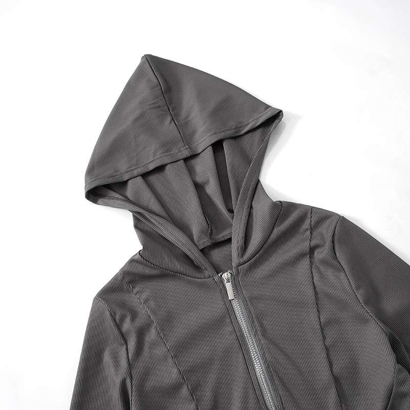 Ribbed Hooded Crop Jacket Skirt Set image 4