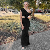 Cut-Out Ruched Maxi Dress - S, Black image