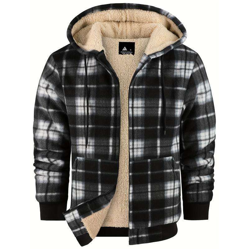 Men's Plaid Fleece-Lined Hooded Jacket image 1