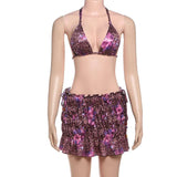Leopard Floral Print Bikini Set with Ruffled Skirt image 6