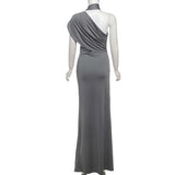 One-Shoulder Gray Evening Gown image 6