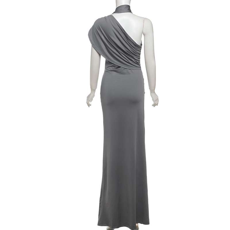 One-Shoulder Gray Evening Gown image 6