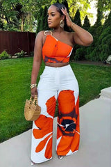 One-Shoulder Floral Two-Piece Outfit image 0