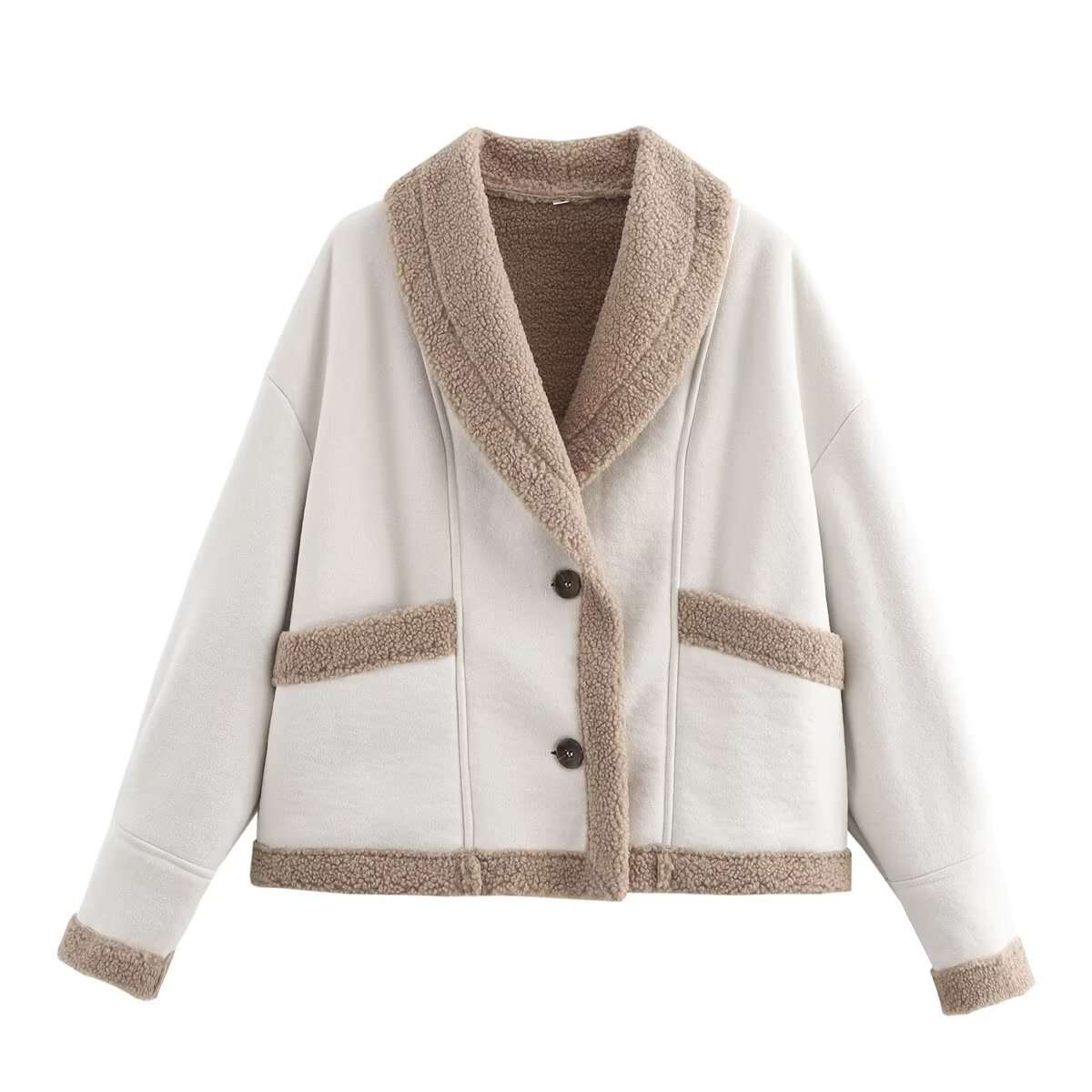 Faux Fur Winter Jacket Loose Casual Overcoat - L, White image