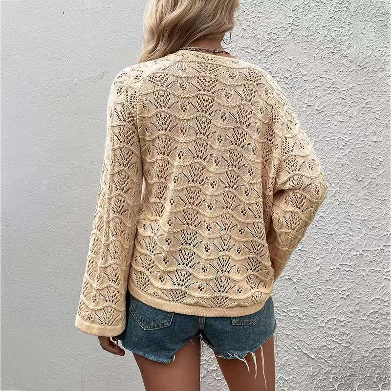 Casual Knitted Long Sleeve Hollow Out Sweater image 2