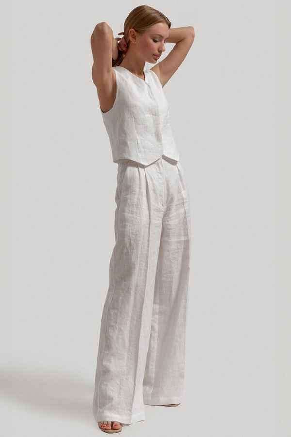 Minimalistic Cotton Wide Leg Pants Button Down Vest Set image 1