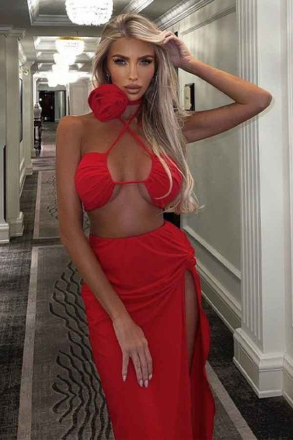 Sexy Flower Choker Open Slit Maxi Skirt Two Piece Set image 3